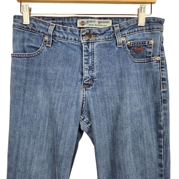 Harley Davidson HD Denim Blue Jeans Biker Moto Riding Bar Shield Womens Size 8 - Picture 2 of 11